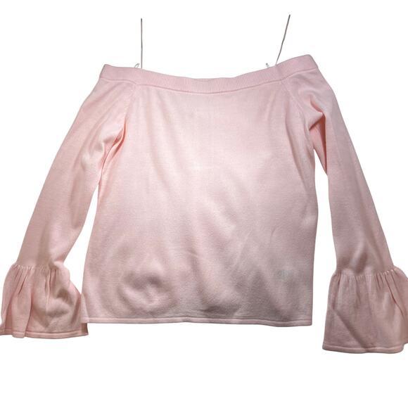 Anthropologie Tops - Moth Anthropologie Pink Ruffle Flutter Sleeve Off Shoulder Sweater Top Large